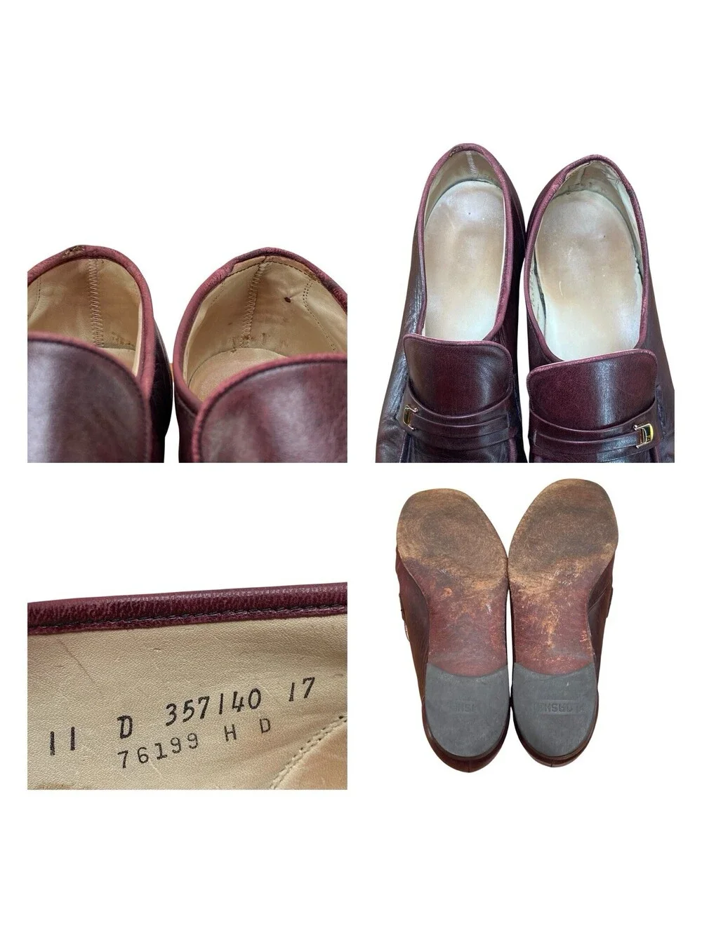 Florsheim 357140 Mens 11D Burgundy Leather Horsebit Bit Loafers Dress Shoes